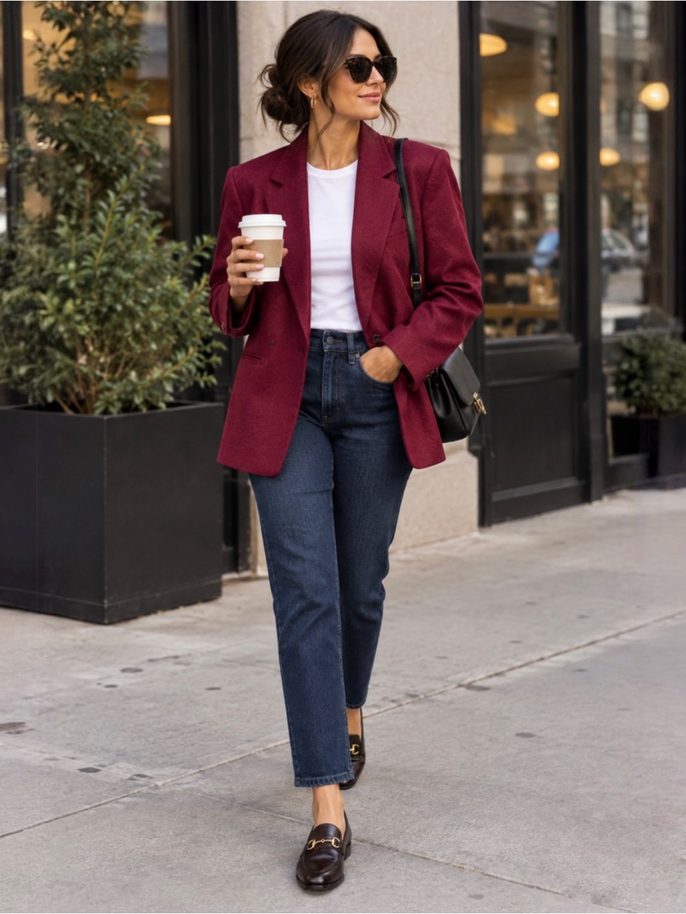 Herman Geist Vintage 100% Cotton Women's Burgundy Single-Button Blazer Sz 14